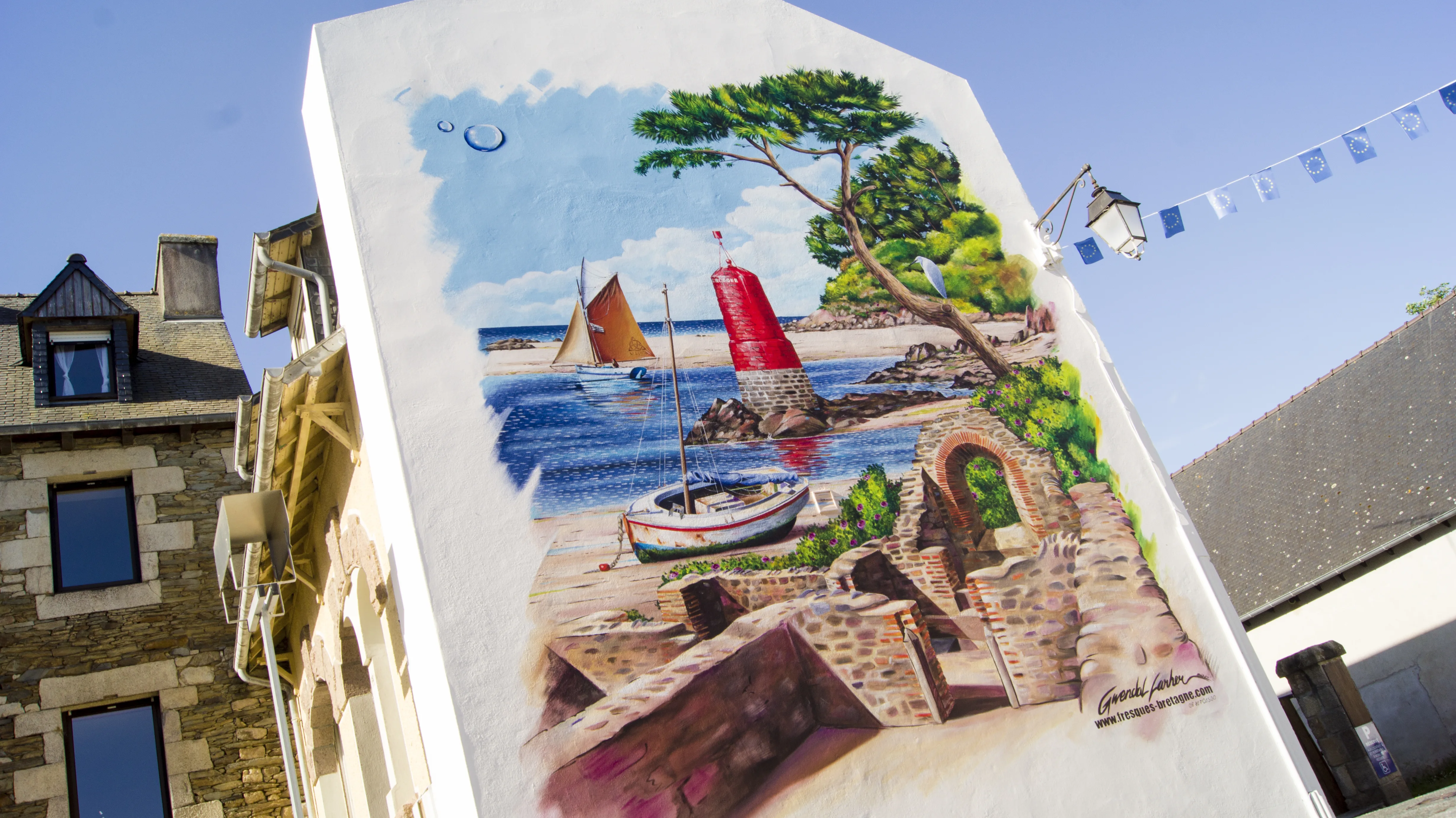 Fresque street art pour collectivités et communes, patrimoine maritime à Plestin-les-Grèves